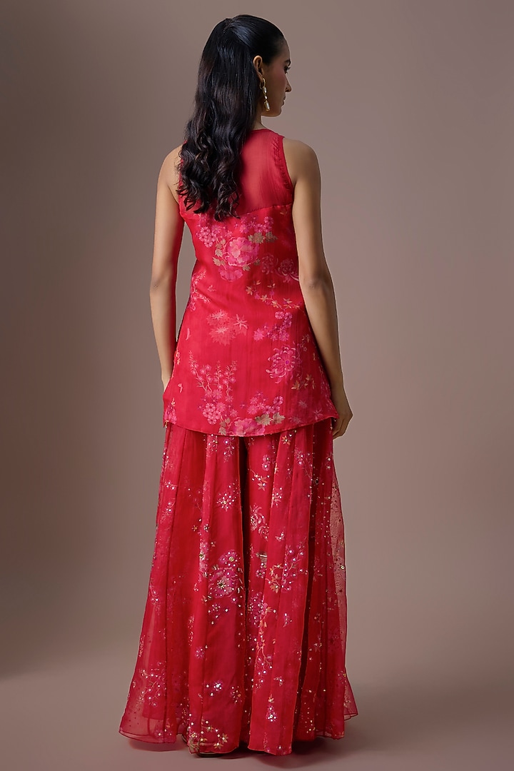 Red Organza Embroidered Kurta Set by Paulmi & Harsh at Pernia's Pop Up Shop