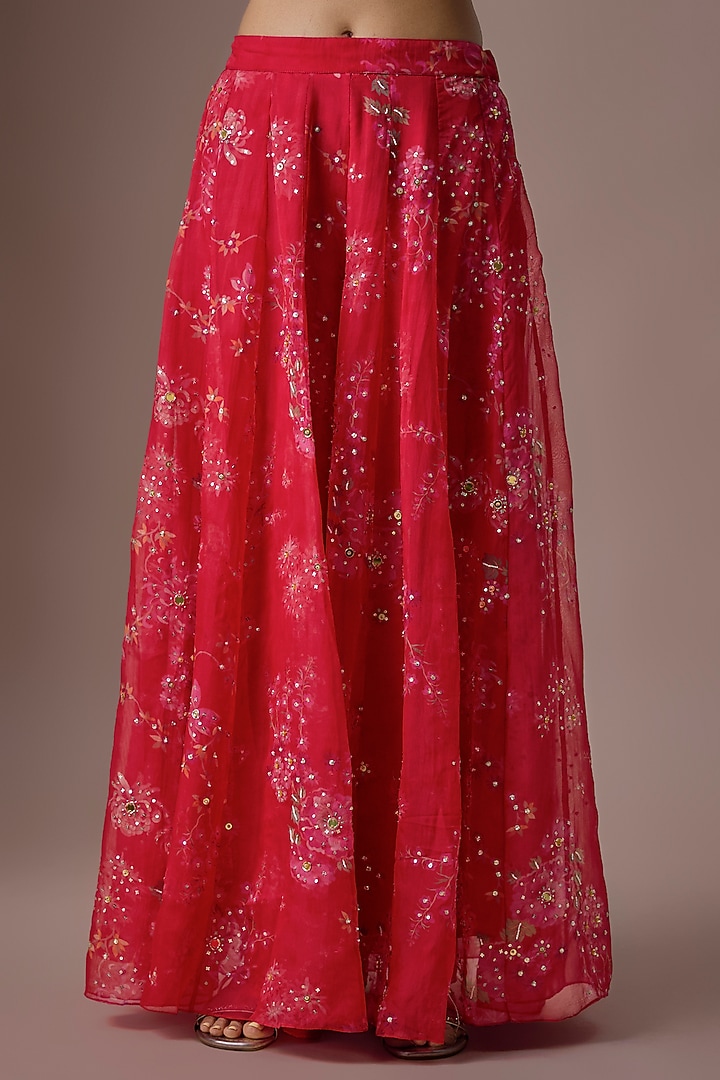 Red Organza Embroidered Kurta Set by Paulmi & Harsh at Pernia's Pop Up Shop