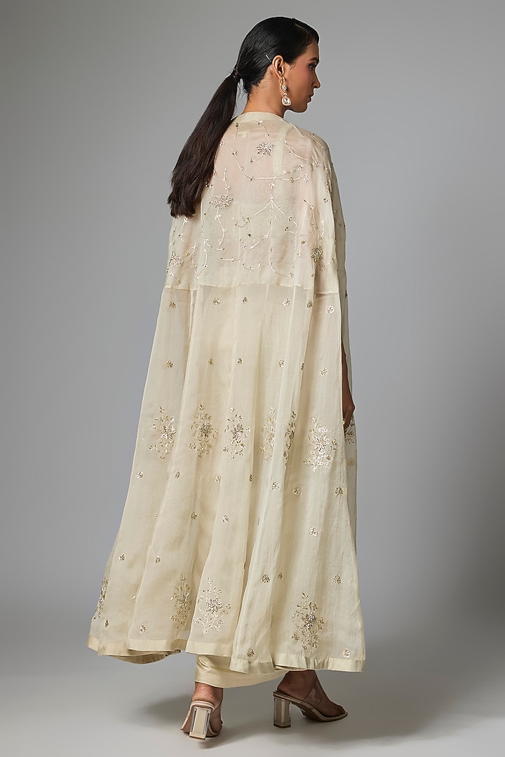 Mint Green Silk Organza Embellished Cape Set by Paulmi & Harsh at Pernia's Pop Up Shop