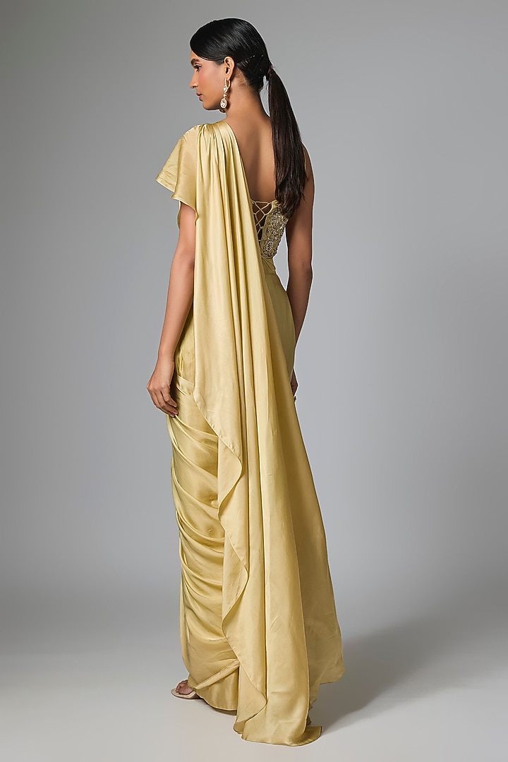 Mint Green Satin Pre-Draped Wedding Saree Set by Paulmi & Harsh at Pernia's Pop Up Shop