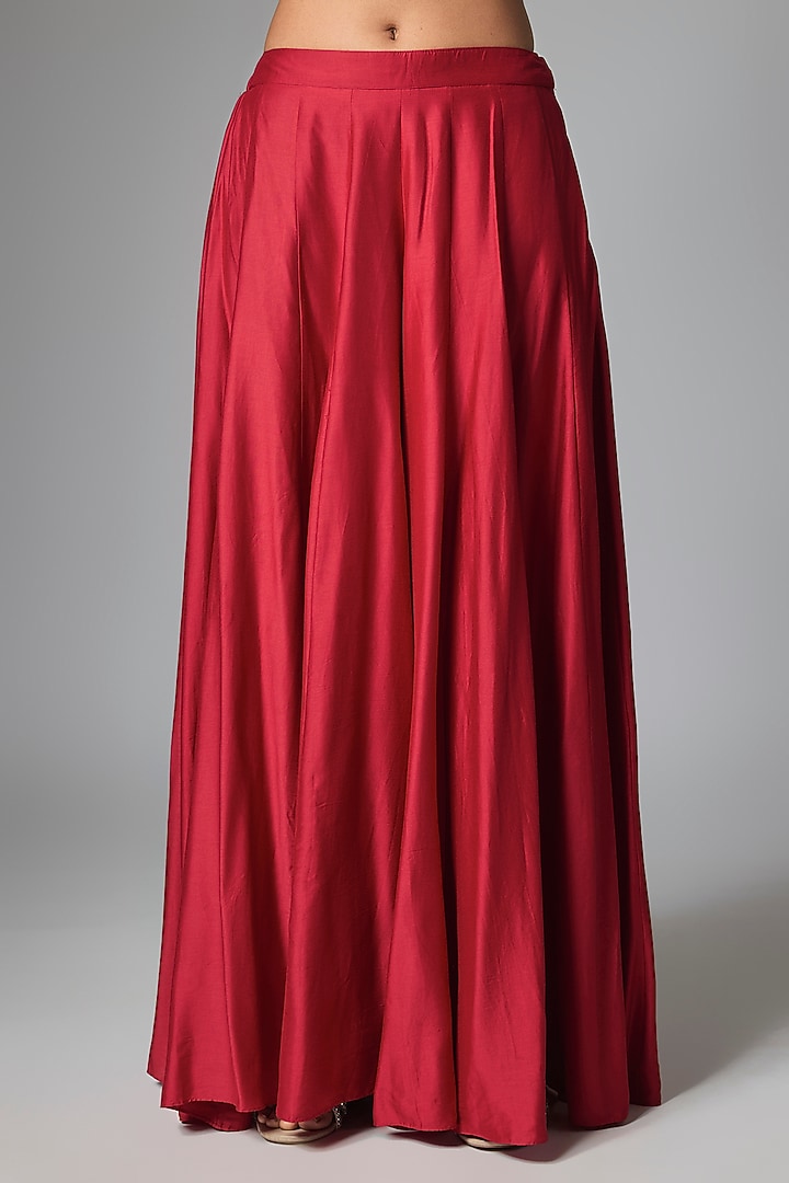 Hot Red Modal Silk Embroidered Jacket Set by Paulmi & Harsh at Pernia's Pop Up Shop