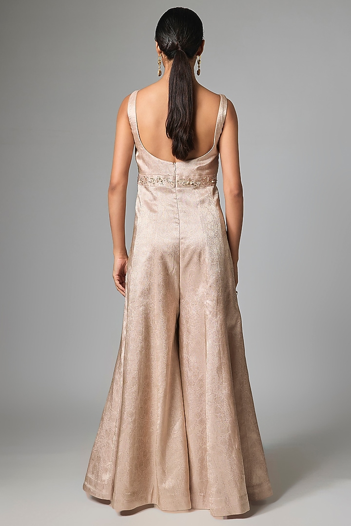 Baby Pink Jacquard Hand Embroidered Jumpsuit by Paulmi & Harsh at Pernia's Pop Up Shop