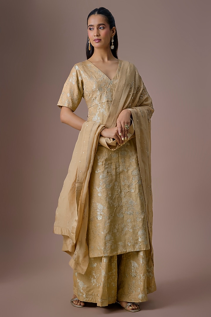 Sea Green Jacquard Embroidered Kurta Set by Paulmi & Harsh at Pernia's Pop Up Shop