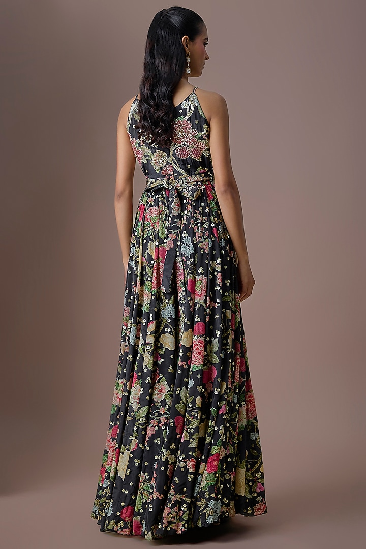 Black Jamawar Silk Printed & Embroidered Jumpsuit by Paulmi & Harsh at Pernia's Pop Up Shop