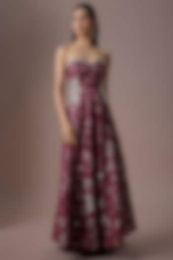 Purple Self-Woven Russian Jacquard Hand Embroidered Jumpsuit by Paulmi & Harsh at Pernia's Pop Up Shop