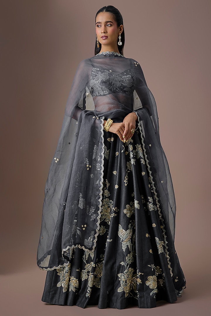 Blue Silk Printed Wedding Lehenga Set by Paulmi & Harsh at Pernia's Pop Up Shop