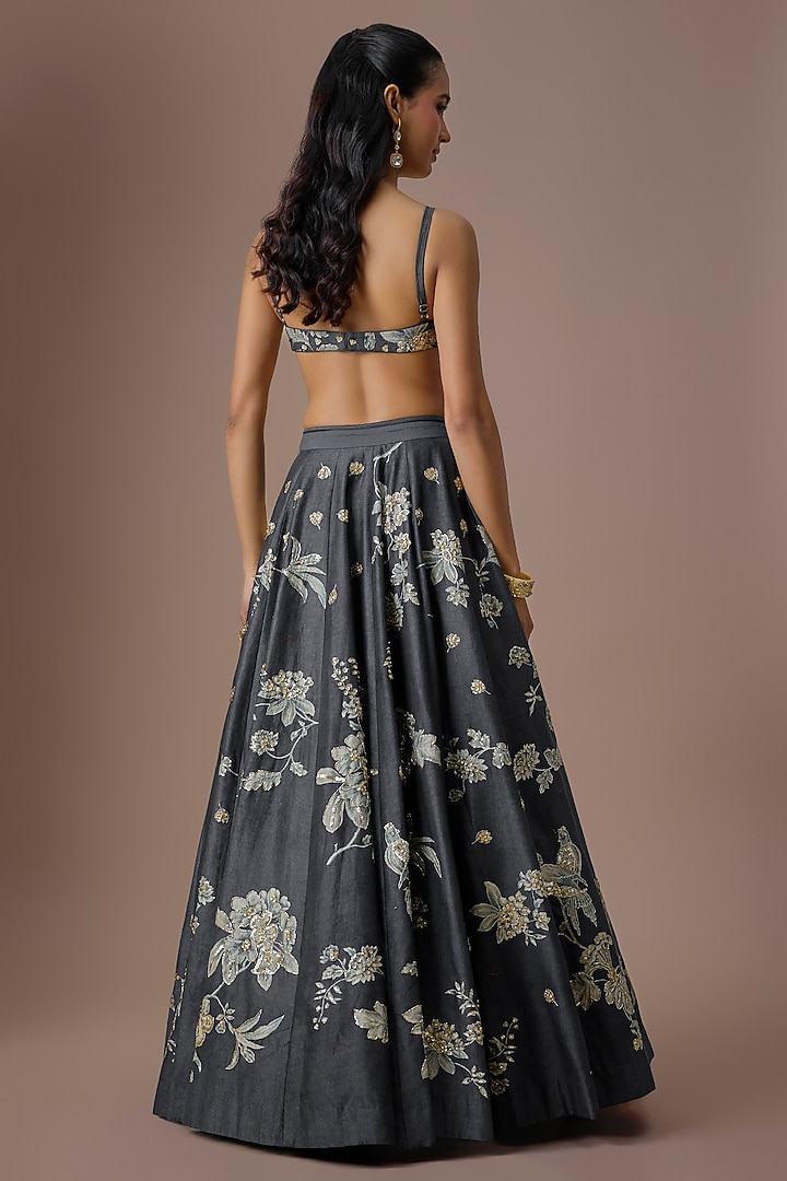 Blue Silk Printed Wedding Lehenga Set by Paulmi & Harsh at Pernia's Pop Up Shop