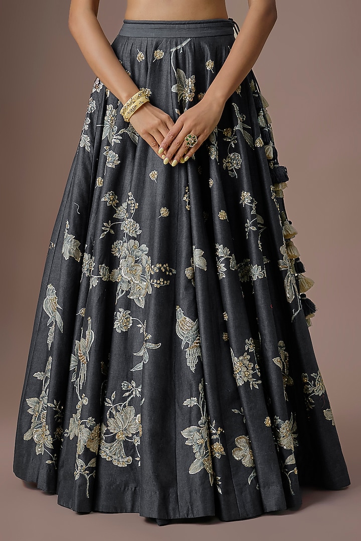 Blue Silk Printed Wedding Lehenga Set by Paulmi & Harsh at Pernia's Pop Up Shop