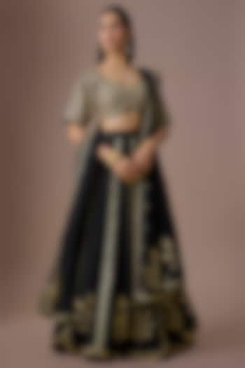 Black Organza Hand Embroidered Wedding Lehenga Set by Paulmi & Harsh at Pernia's Pop Up Shop