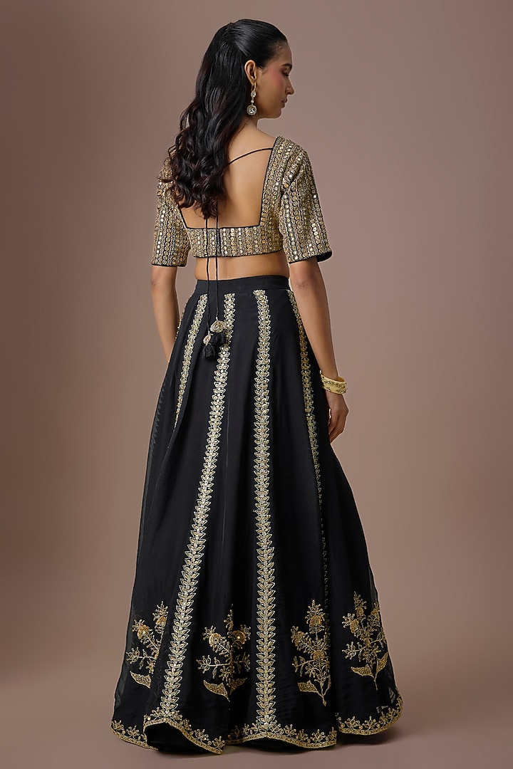 Black Organza Hand Embroidered Wedding Lehenga Set by Paulmi & Harsh at Pernia's Pop Up Shop