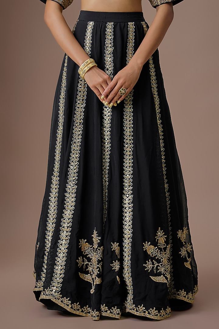Black Organza Hand Embroidered Wedding Lehenga Set by Paulmi & Harsh at Pernia's Pop Up Shop