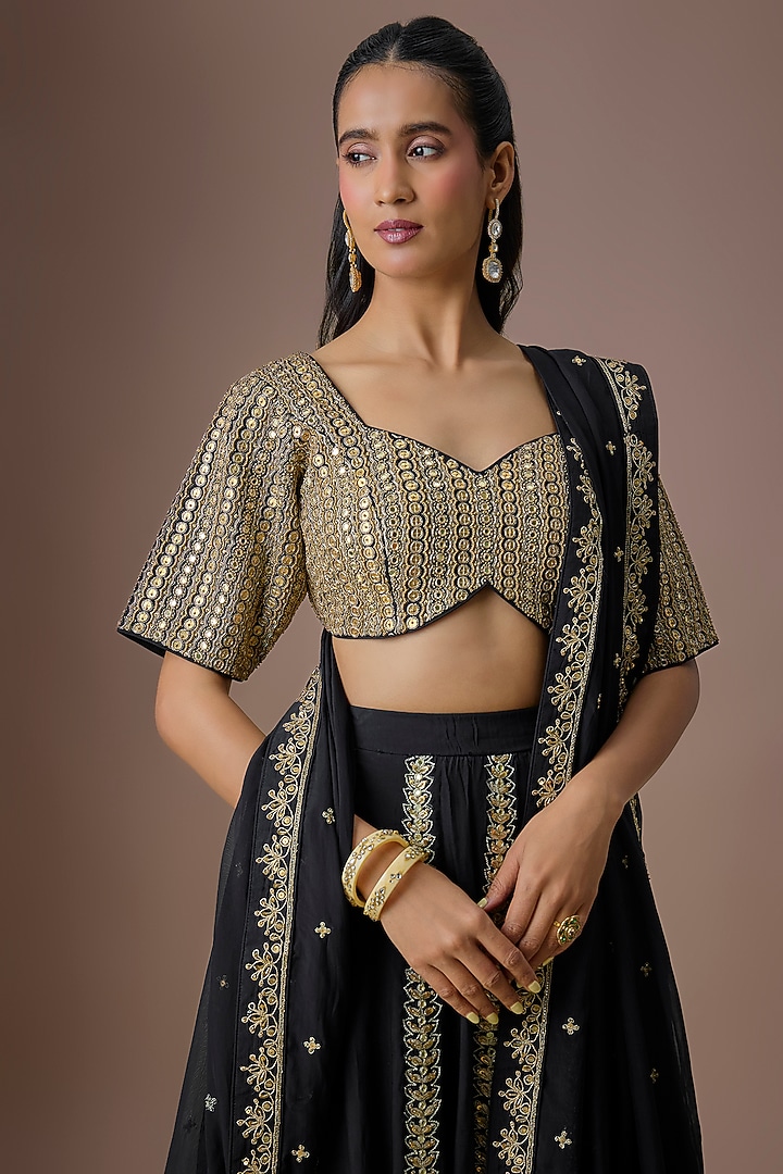 Black Organza Hand Embroidered Wedding Lehenga Set by Paulmi & Harsh at Pernia's Pop Up Shop