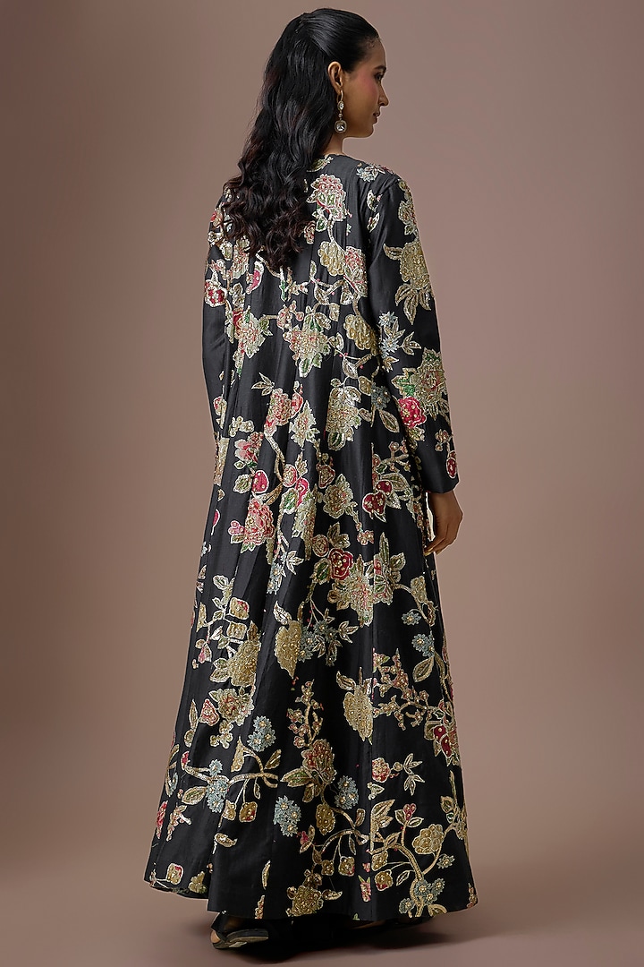 Black Organza Printed & Embroidered Jacket Set by Paulmi & Harsh at Pernia's Pop Up Shop