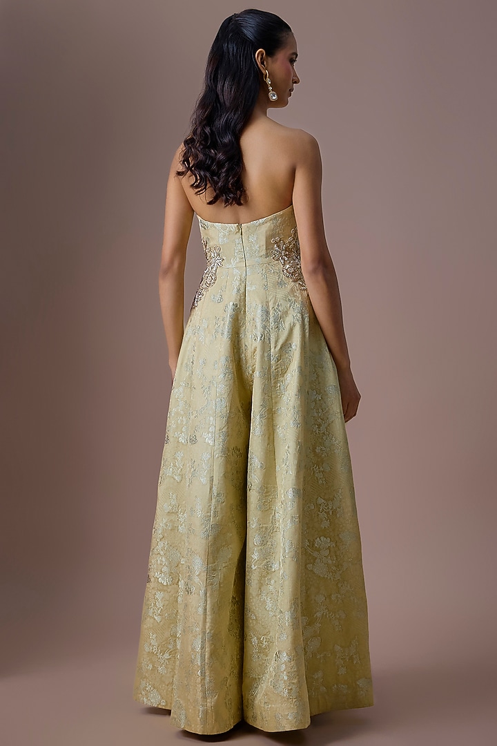 Sea Green Jacquard Jumpsuit by Paulmi & Harsh at Pernia's Pop Up Shop