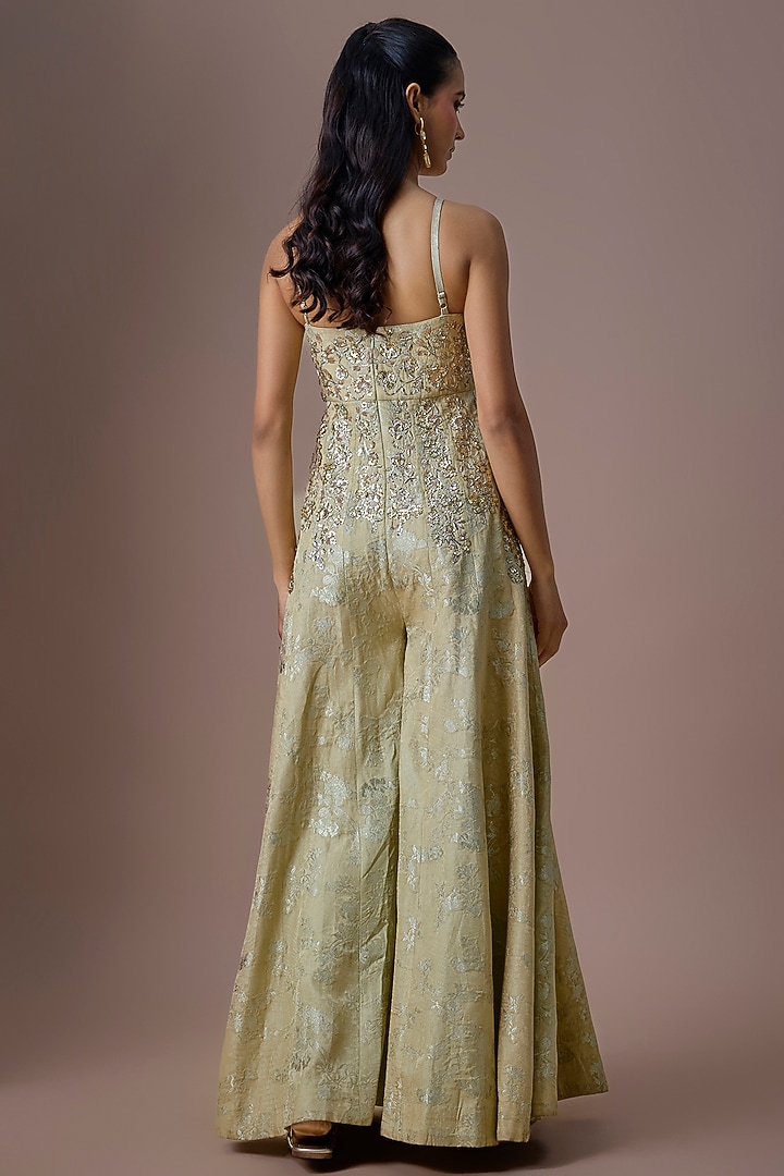 Sea Green Jacquard Jumpsuit by Paulmi & Harsh at Pernia's Pop Up Shop