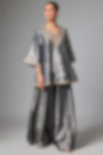 Navy Blue Jamawar Silk Embroidered Kurta Set by Paulmi & Harsh at Pernia's Pop Up Shop