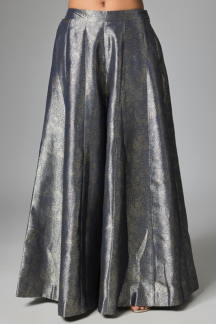 Navy Blue Jamawar Silk Embroidered Kurta Set by Paulmi & Harsh at Pernia's Pop Up Shop