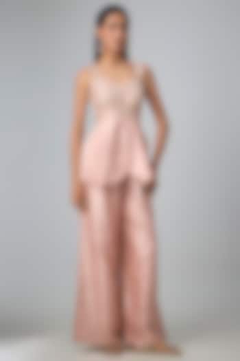 Pastel Pink Jamawar Silk Palazzo Set by Paulmi & Harsh at Pernia's Pop Up Shop