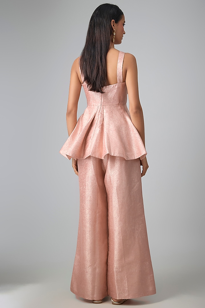 Pastel Pink Jamawar Silk Palazzo Set by Paulmi & Harsh at Pernia's Pop Up Shop