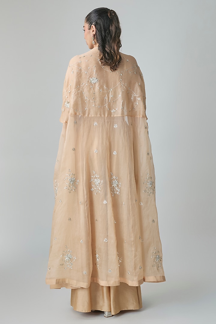 Peach Pure Organza Hand Embroidered Cape Set by Paulmi & Harsh at Pernia's Pop Up Shop