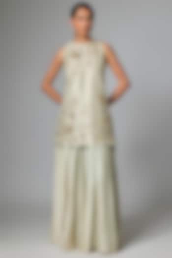 Sky Blue Jamawar Silk Hand Embroidered Kurta Set by Paulmi & Harsh at Pernia's Pop Up Shop
