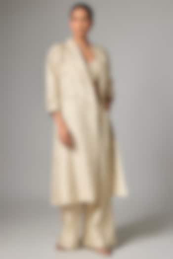 Ivory Jacquard Hand Embroidered Jacket Set by Paulmi & Harsh at Pernia's Pop Up Shop