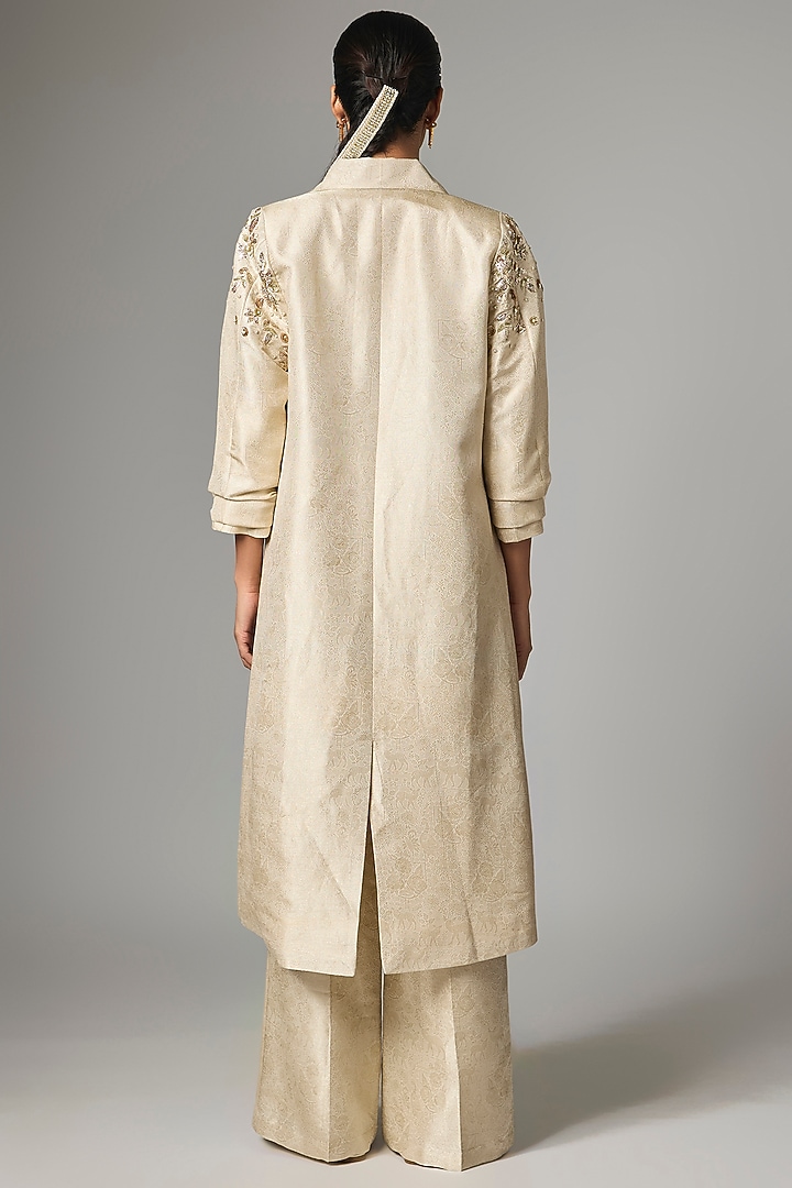 Ivory Jacquard Hand Embroidered Jacket Set by Paulmi & Harsh at Pernia's Pop Up Shop