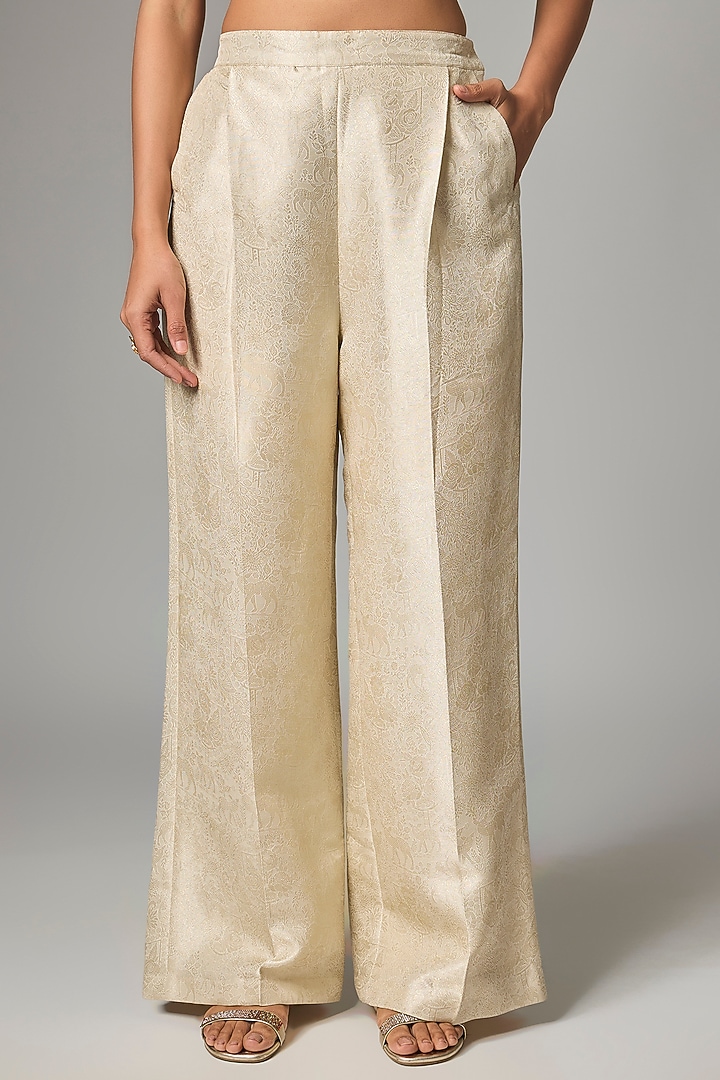 Ivory Jacquard Hand Embroidered Jacket Set by Paulmi & Harsh at Pernia's Pop Up Shop