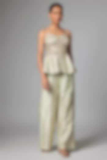 Light Blue Rich Jacquard Hand Embroidered Pant Set by Paulmi & Harsh at Pernia's Pop Up Shop