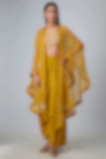 Yellow Modal Silk Draped Skirt Set by Paulmi & Harsh at Pernia's Pop Up Shop