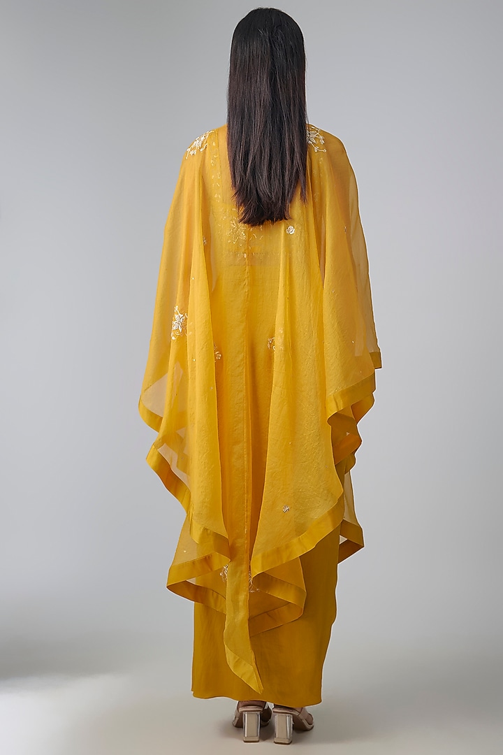 Yellow Modal Silk Draped Skirt Set by Paulmi & Harsh at Pernia's Pop Up Shop