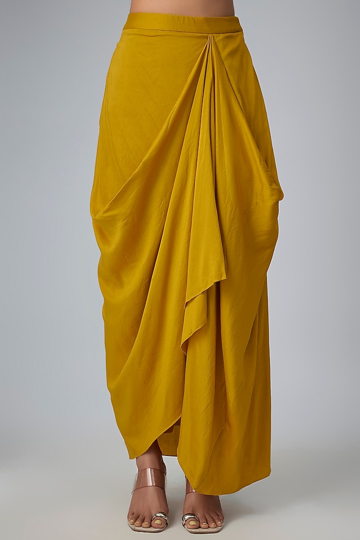 Yellow Modal Silk Draped Skirt Set by Paulmi & Harsh at Pernia's Pop Up Shop