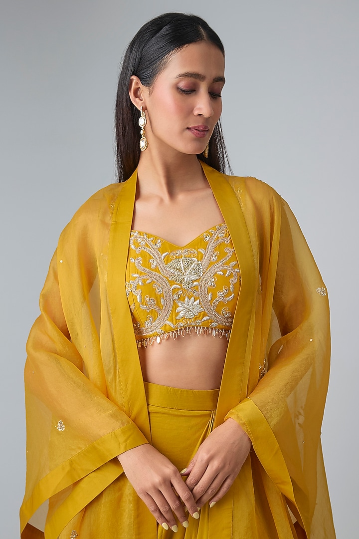 Yellow Modal Silk Draped Skirt Set by Paulmi & Harsh at Pernia's Pop Up Shop