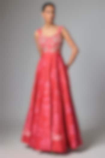 Pink Silk Hand Embroidered & Printed Corset Wedding Anarkali by Paulmi & Harsh at Pernia's Pop Up Shop