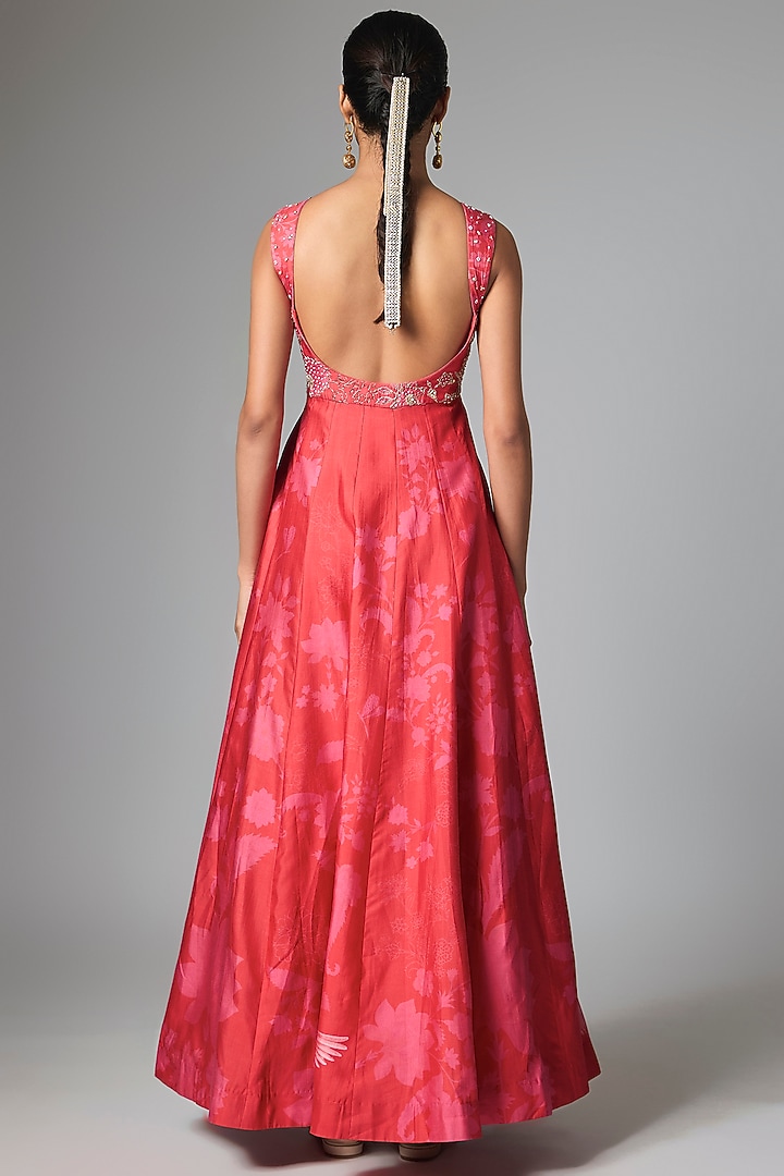 Pink Silk Hand Embroidered & Printed Corset Wedding Anarkali by Paulmi & Harsh at Pernia's Pop Up Shop