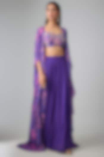 Purple Georgette Printed Jacket Set by Paulmi & Harsh at Pernia's Pop Up Shop