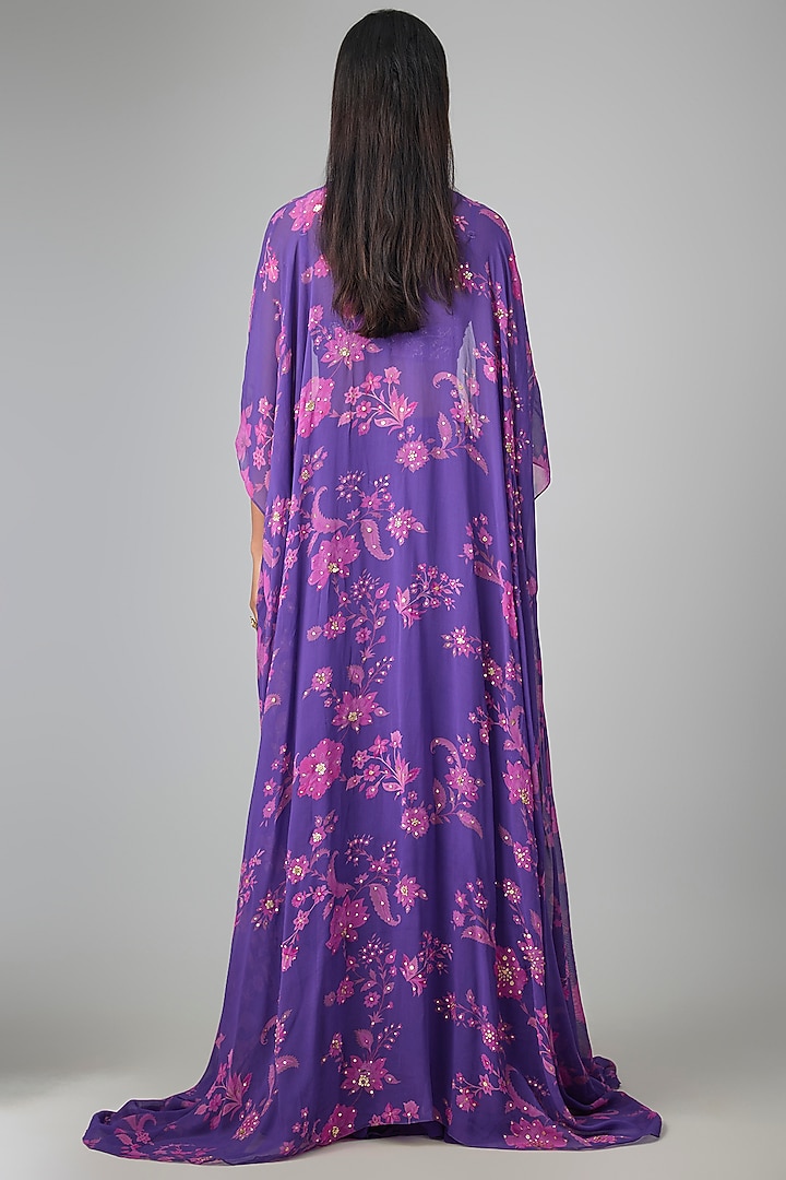 Purple Georgette Printed Jacket Set by Paulmi & Harsh at Pernia's Pop Up Shop