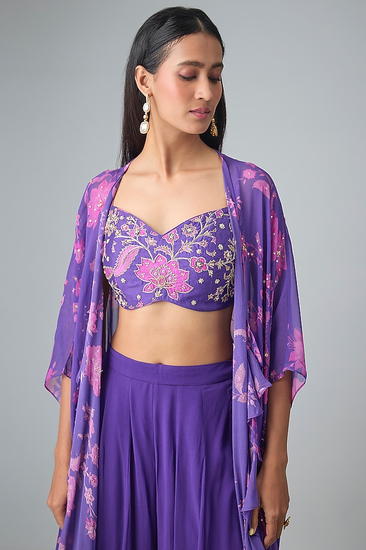 Purple Georgette Printed Jacket Set by Paulmi & Harsh at Pernia's Pop Up Shop