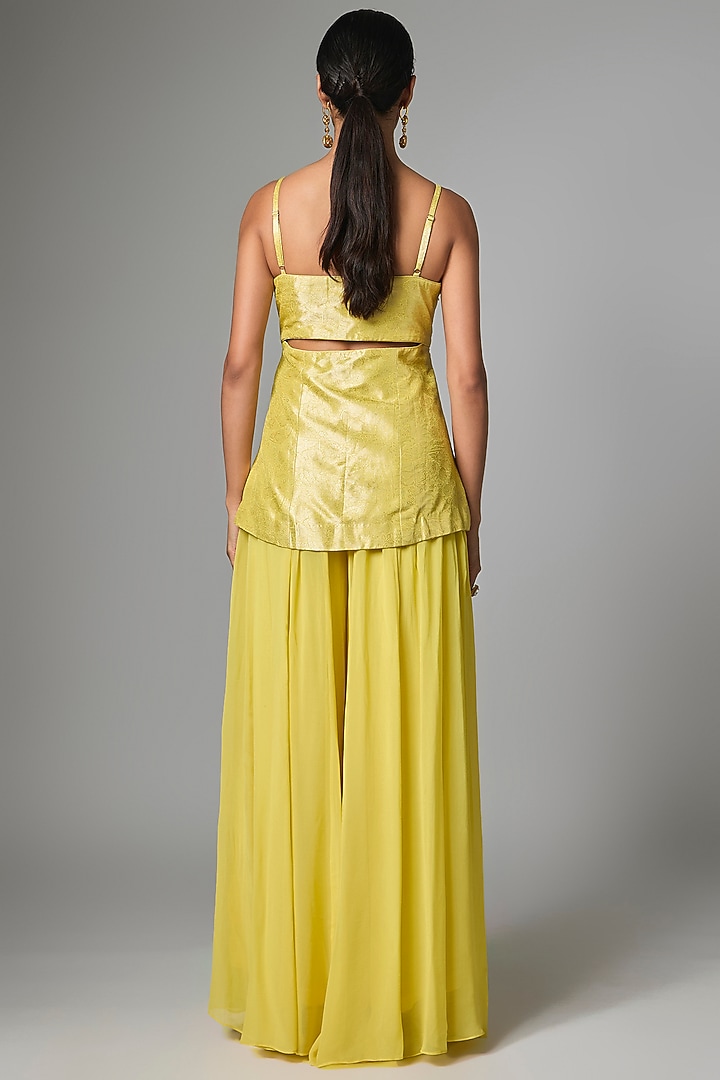 Yellow Georgette Zardosi Embroidered Kurta Set by Paulmi & Harsh at Pernia's Pop Up Shop