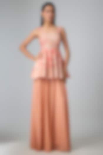 Peach Georgette Palazzo Set by Paulmi & Harsh at Pernia's Pop Up Shop