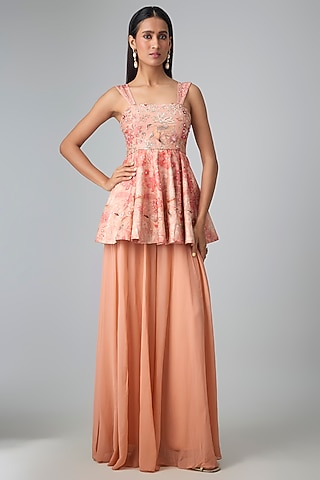 Peach Georgette Palazzo Set by Paulmi & Harsh