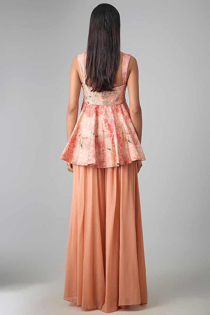 Peach Georgette Palazzo Set by Paulmi & Harsh at Pernia's Pop Up Shop