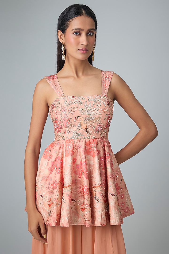 Peach Georgette Palazzo Set by Paulmi & Harsh at Pernia's Pop Up Shop