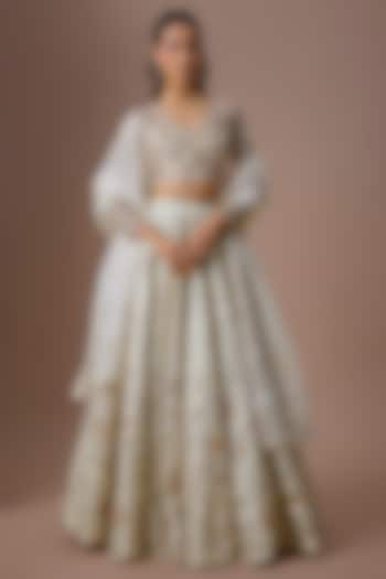 Ivory Organza Embroidered Bridal Lehenga Set by Paulmi & Harsh at Pernia's Pop Up Shop