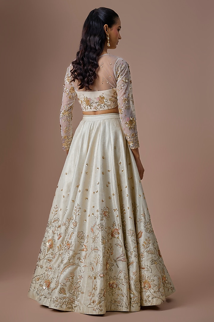 Ivory Organza Embroidered Bridal Lehenga Set by Paulmi & Harsh at Pernia's Pop Up Shop