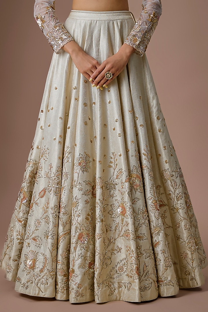 Ivory Organza Embroidered Bridal Lehenga Set by Paulmi & Harsh at Pernia's Pop Up Shop