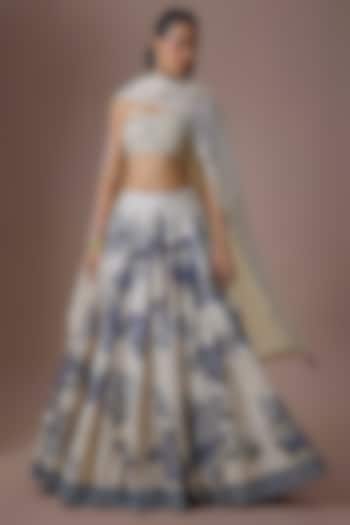 Ivory & Blue Organza Embroidered Wedding Lehenga Set by Paulmi & Harsh at Pernia's Pop Up Shop