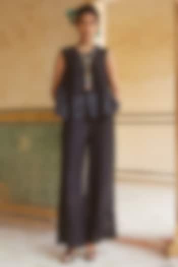 Black Silk Organza Cutwork Embroidered Co-ord Set by Paulmi & Harsh at Pernia's Pop Up Shop