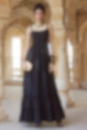 Black Silk Organza Maxi Vacation Dress by Paulmi & Harsh at Pernia's Pop Up Shop