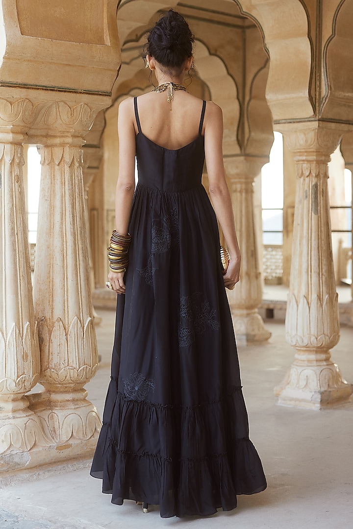 Black Silk Organza Maxi Vacation Dress by Paulmi & Harsh at Pernia's Pop Up Shop
